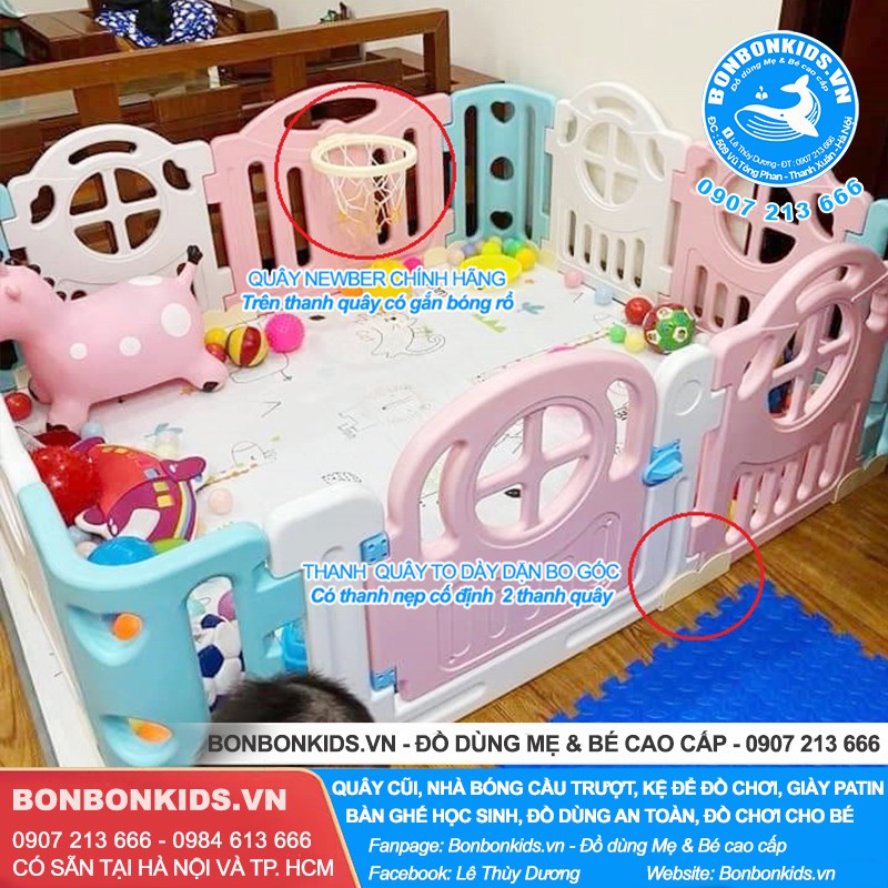 Quây cũi nhựa Hàn Quốc Newber Kitty bo góc cao cấp (1m8x2m)  - Quây nhựa cho bé