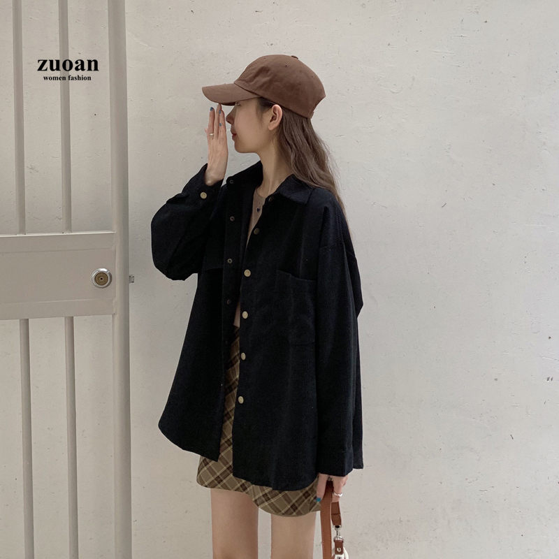 SUXI Áo sơ mi dáng rộng tay dài phong cách Hàn Quốc dành cho nữ