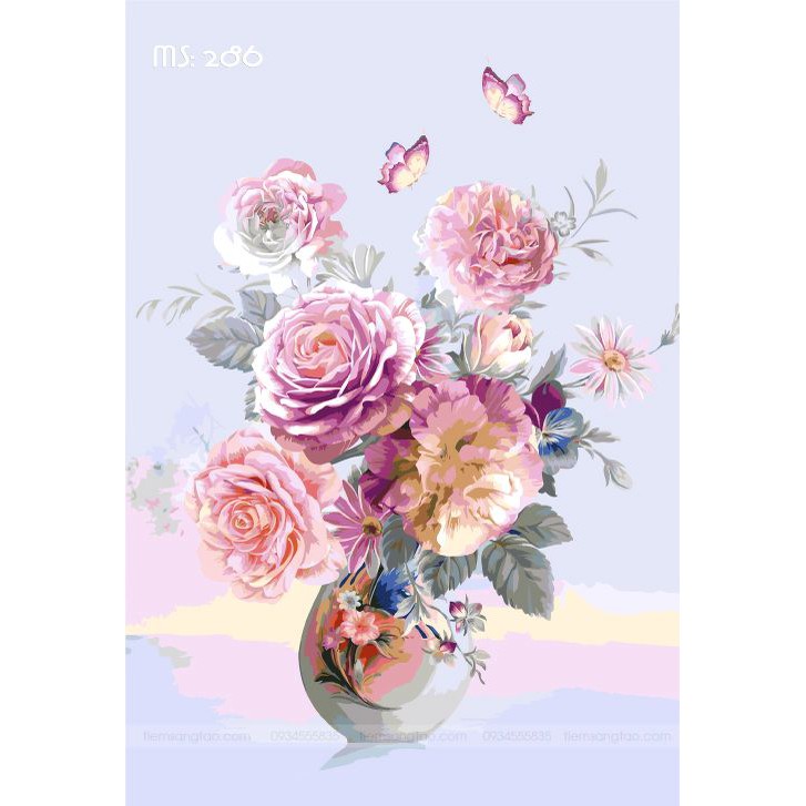 Tranh tô màu số hóa Madoca có khung 40x50cm kết hợp Hoa hồng phú quý