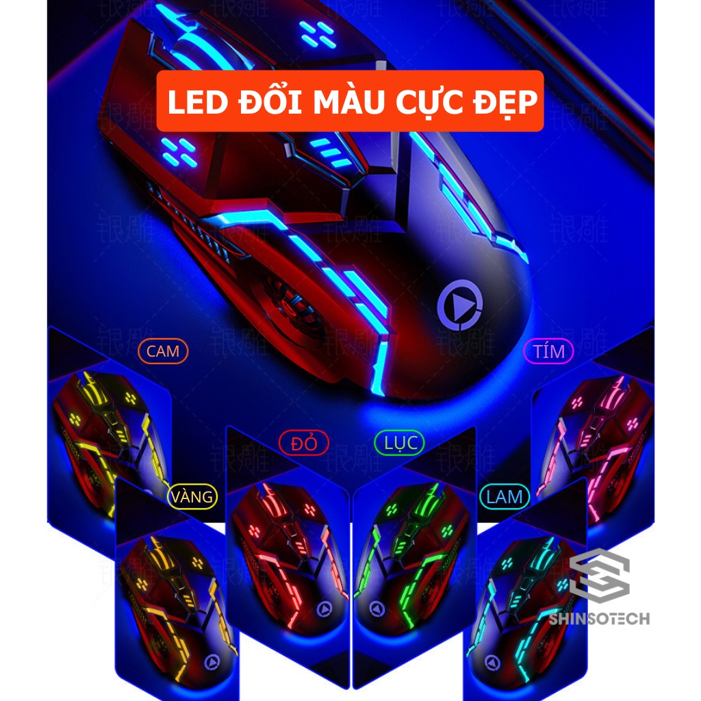 Chuột không dây gaming SHINSOTECH A9 click Silent pin sạc Led 7 màu đẹp 3200 DPI phù hợp chơi game và văn phòng