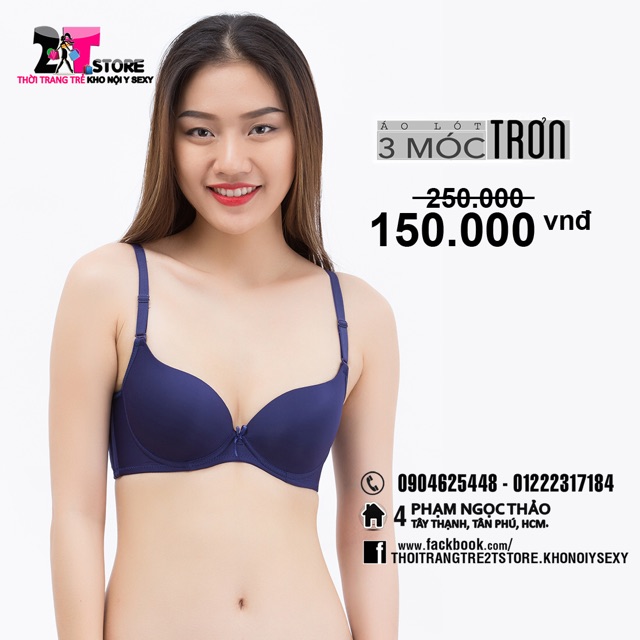 Áo Nâng Ngực Cotton 3 Móc Trơn (Xanh Dương)