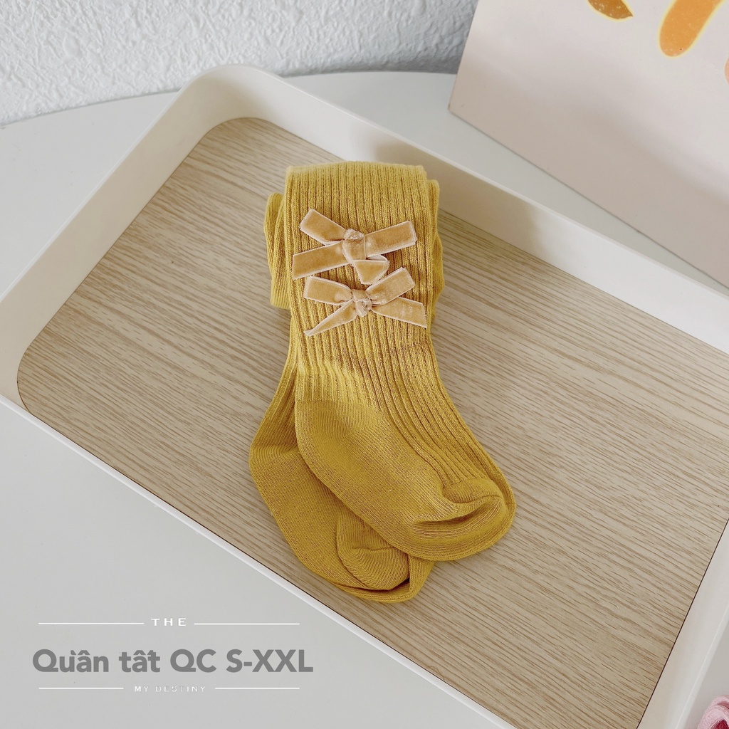 Quần tất liền bàn đính 2 nơ cho bé gái 0-6 tuổi- Chất mỏng vừa mặc trời nhu, lạnh nhẹ