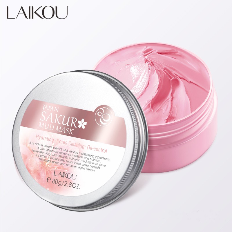 LAIKOU Sakura Mud Mask Làm sạch sâu loại bỏ mụn đầu đen Kiểm soát mặt nạ đất sét Mặt nạ chăm sóc da 80g