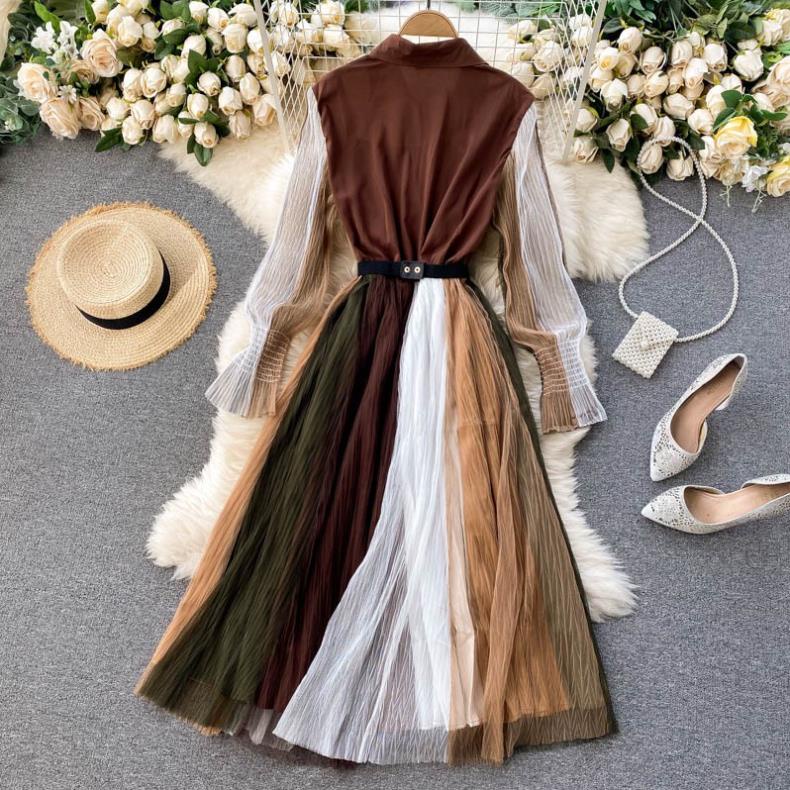 (Mẫu Đơn.order) Đầm dáng suông mix nhiều màu mix lưới thắt dây eo đủ size siêu xinh