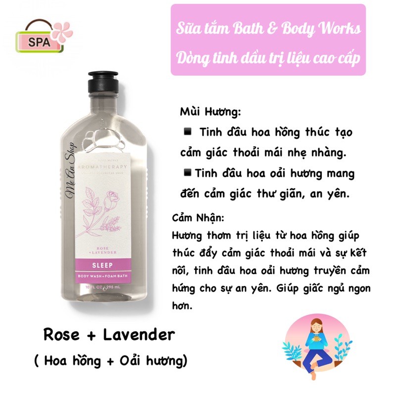 [SẴN + KÈM BILL] Sữa tắm bath & body works Liệu pháp hương thơm Aromatherapy ( Rose- Lavender)