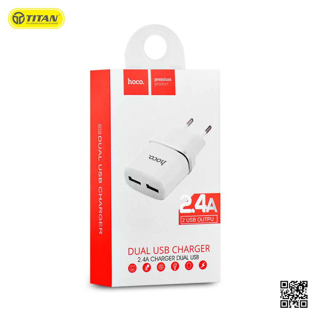 Củ Sạc 2 Cổng C12 - Hàng chính hãng HOCO