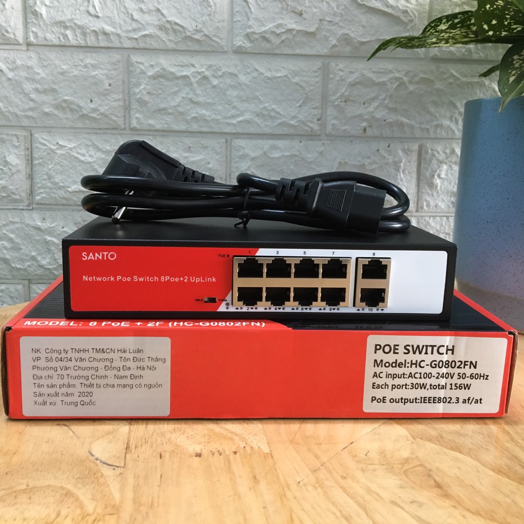 Switch PoE 8+2 Port SANTO (bộ chia mạng POE 8 cổng, 2 cổng uplink) hàng chính hãng SANTO