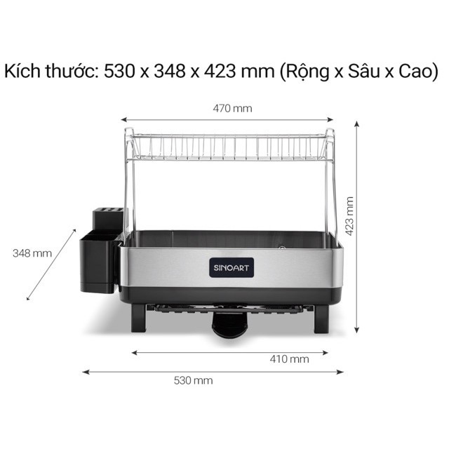 Chạn bát inox - kệ úp chén trên bồn rửa thông minh Sinoart 2 tầng