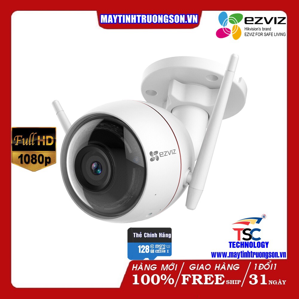 Camera EZVIZ CS-CV310 C3WN 2.0M Ful HD 1080P Kèm Thẻ Lưu Trữ 128Gb | Camera IP66 Ngoài Trời Chịu Mưa Nắng