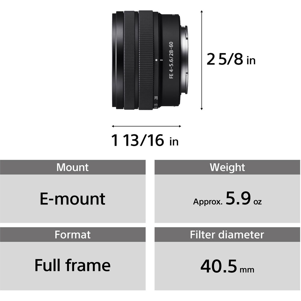 Ống kính Sony FE 28-60mm f/4-5.6 (Tách Kít), Hàng chính hãng bảo hàng 12 tháng Sony Việt Nam