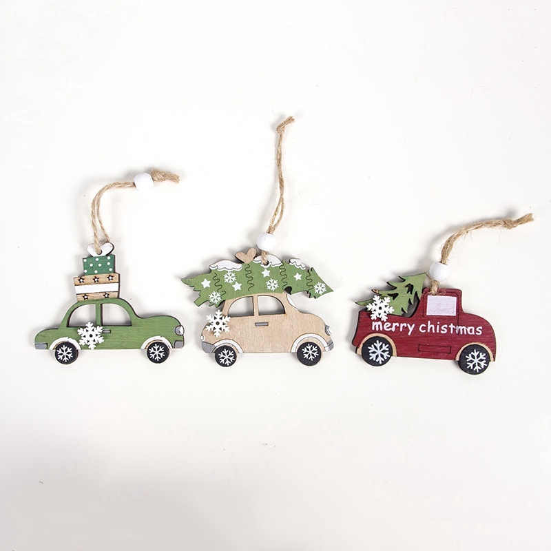 Set 3 phụ kiện treo trang trí cây thông giáng sinh bằng gỗ tự nhiên cho năm mới