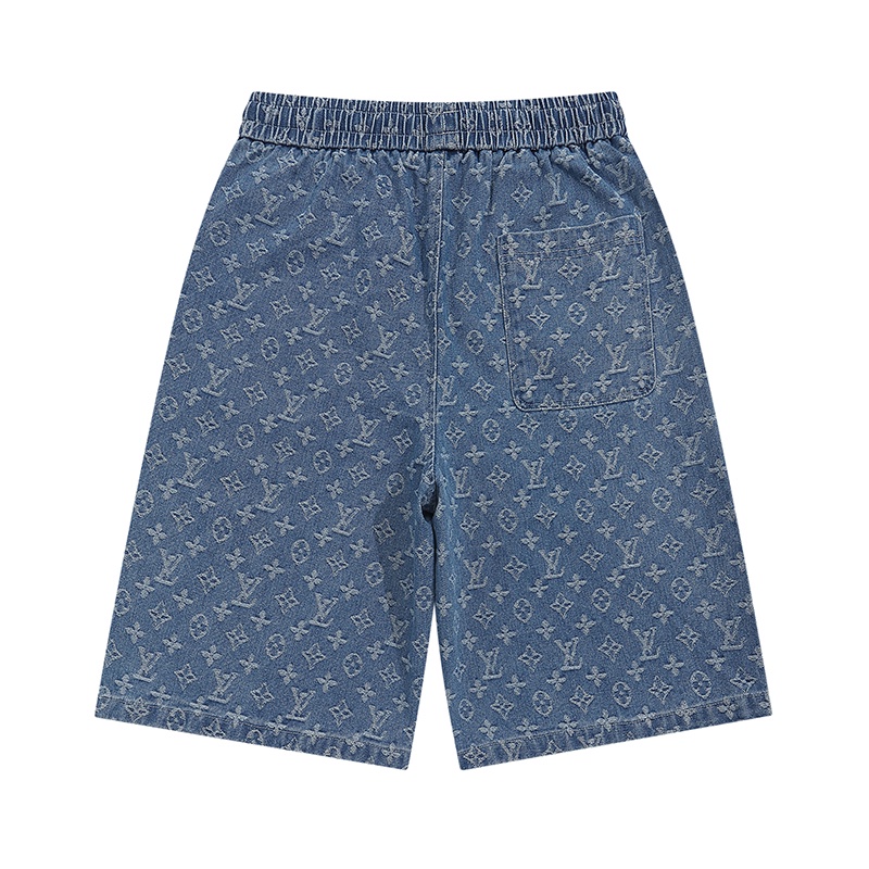 L & V Quần Short Denim Có Túi Lớn In Biểu Tượng Toàn Diện Cổ Điển Thời Trang Mùa Hè Giản Dị