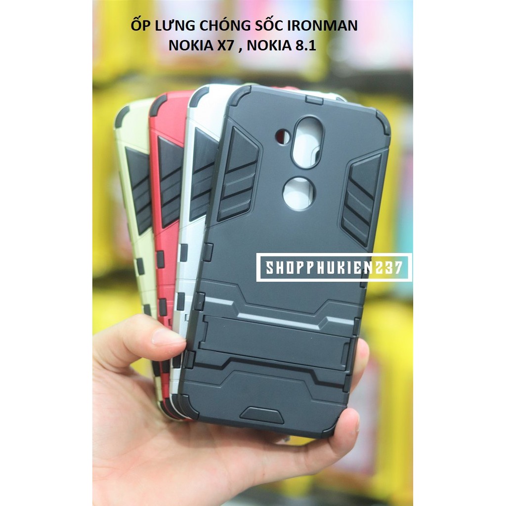 ỐP LƯNG NOKIA 8.1 , NOKIA X7 , 7.1 PLUS ỐP CHỐNG SỐC IRONMAN CAO CẤP CÓ GIÁ ĐỠ