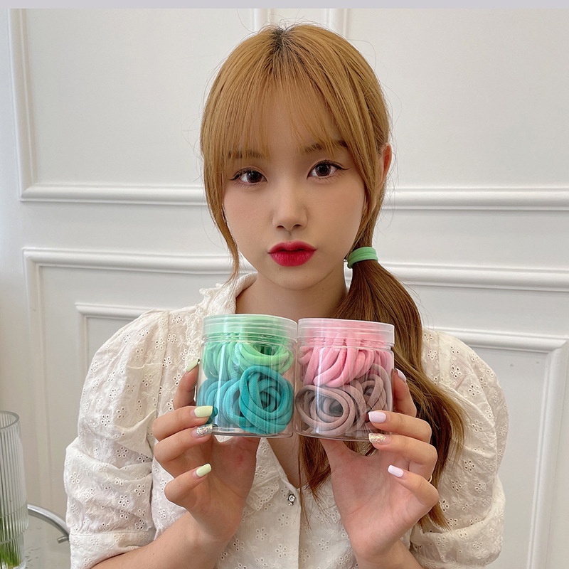 Hộp 20 buộc tóc phối màu cá tính, dây buộc tóc trơn kèm ống đựng trong suốt