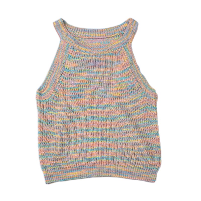 Áo Croptop Dệt Kim Hai Dây Màu Cầu Vồng Thời Trang Mùa Hè Cho Nữ