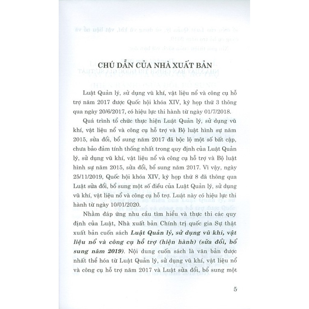 Sách - Luật Quản Lý, Sử Dụng Vũ Khí, Vật Liệu Nổ Và Công Cụ Hỗ Trợ (Hiện Hành) (Sửa Đổi, Bổ Sung Năm 2019) | BigBuy360 - bigbuy360.vn