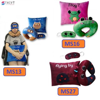 Combo gối tựa lưng, gối chữ U và bịt mắt thêu hoạt hình 27 THIVI