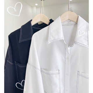 [ CHUBBY BIGSIZE ] Sơ mi form rộng viền chỉ nổi
