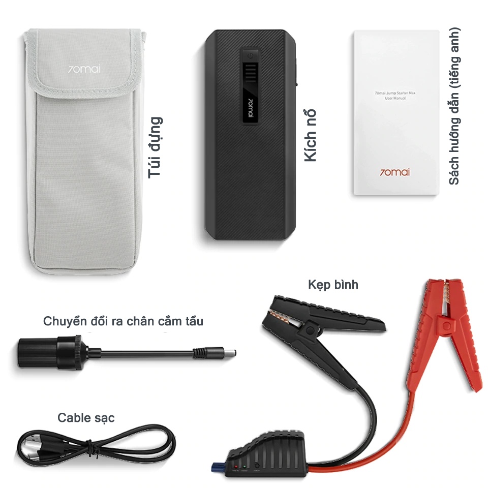 Bộ kích nổ xe hơi kiêm sạc dự phòng 18.000mAh 70mai Jump Starter Max MidrivePS01 Bảo hành 12 tháng