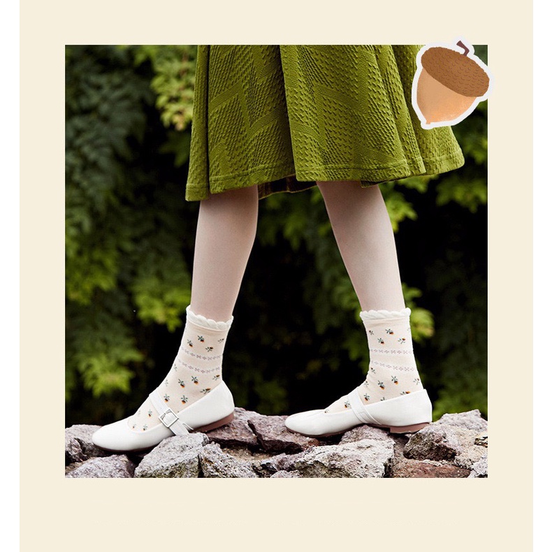 Vớ cổ cao Muzini tất Hàn Quốc họa tiết hoa nhí hình sóc nhẹ nhàng TN97