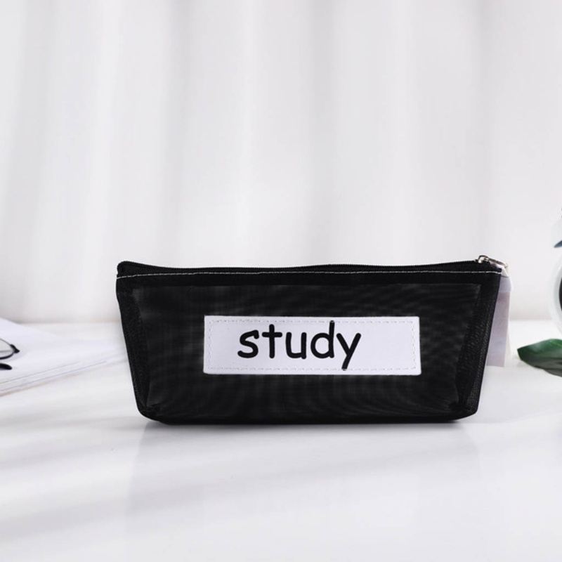 Túi Đựng Bút Dạng Lưới Cỡ Lớn In Chữ Tiếng Anh Sáng Tạo Cho Bé Gái / Trường Học / Văn Phòng