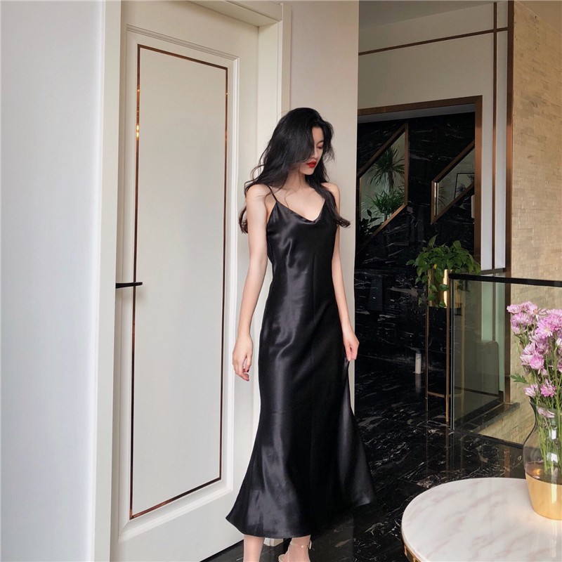 ☆➔❤Đầm satin Đuôi Cá Hai Dây Cổ Chữ V Khoét Sâu Gợi Cảm Thiết Kế Đuôi Cá Thời Trang 2023 Mới Dành