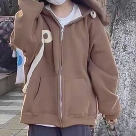 ZHELIHANGFEI Áo Khoác Tay Dài Có Nón Phối Khóa Kéo Phong Cách Nhật Bản