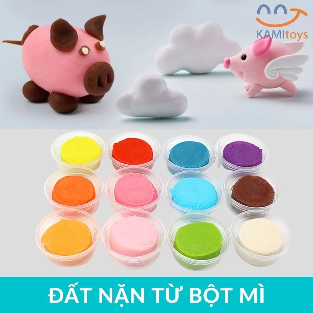 (Bộ 4 hộp) Đất nặn an toàn cho bé từ bột mỳ hàng chuẩn trong hộp nhựa 75gr mã 50127