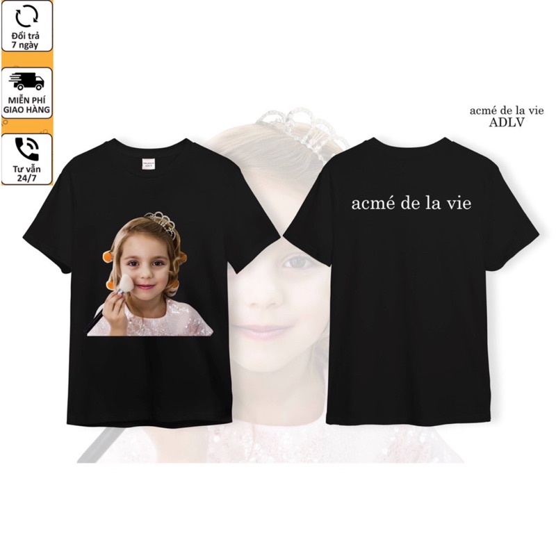 [ Ảnh Thật&amp; video] Áo thun ADLV nam nữ in hình bé cầm chổi trang điểm