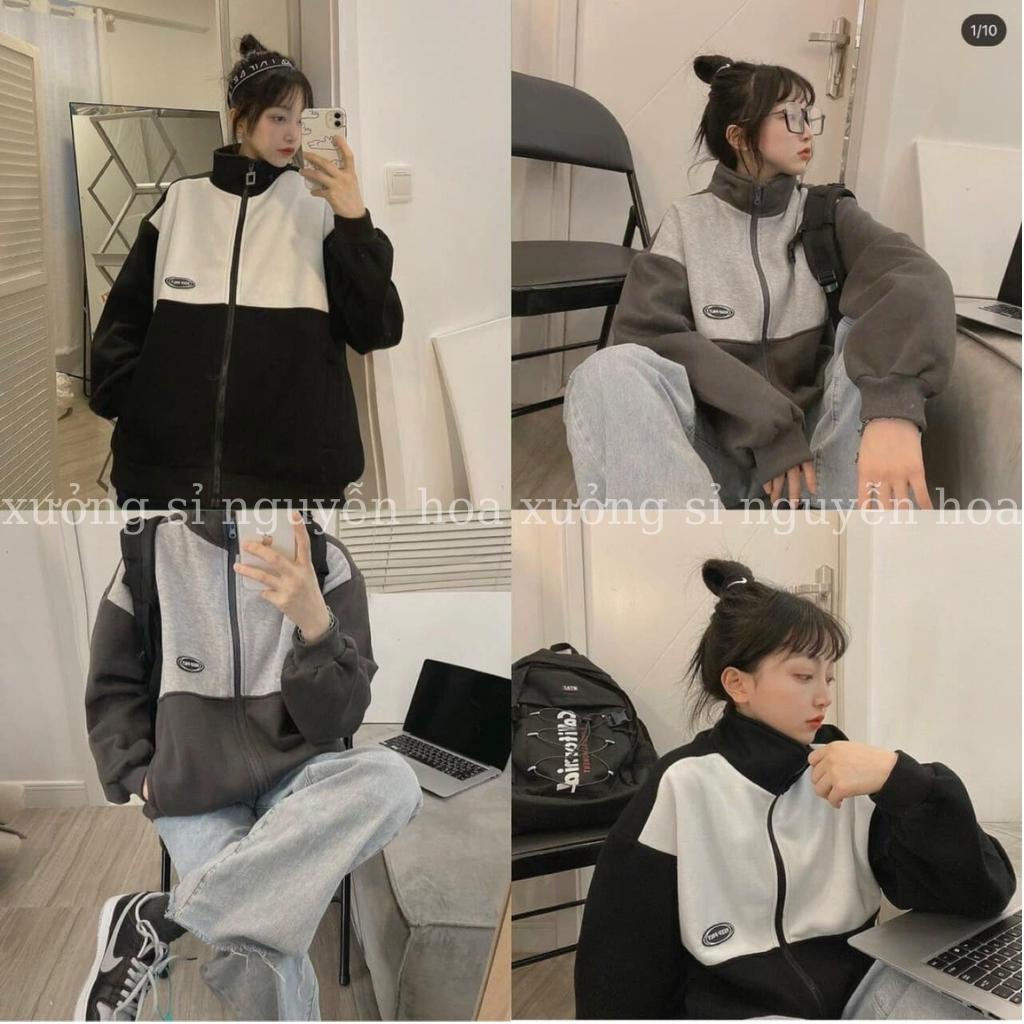 Áo khoác nỉ unisex phối màu in chữ keep form dáng rộng nam nữ mặc được 2 màu đen xám Xưởng Sỉ Nguyễn Hoa