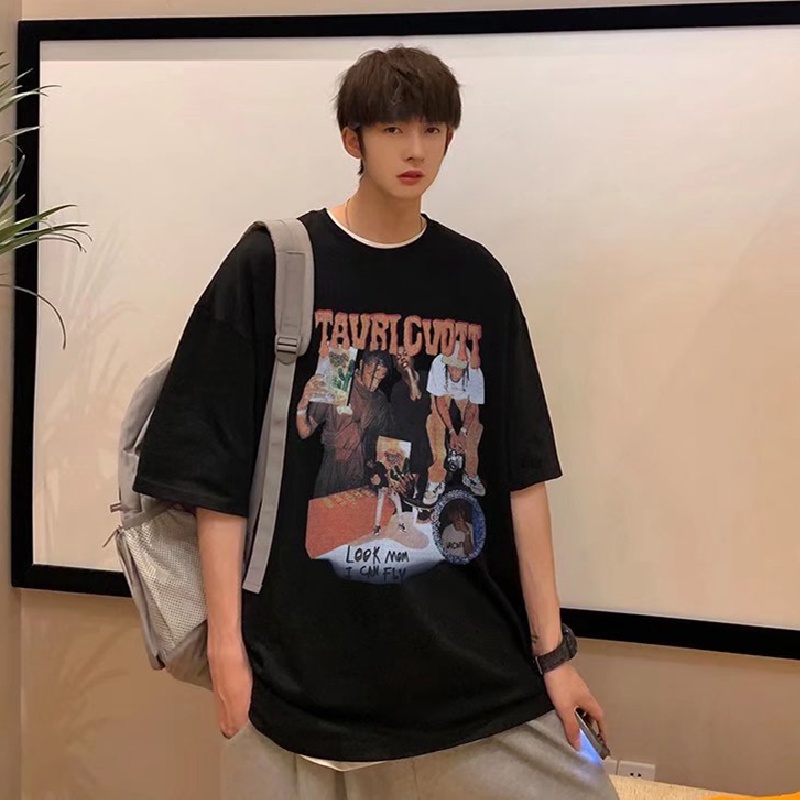 Áo Thun Tay Ngắn Dáng Rộng In Họa Tiết Hoạt Hình Phong Cách Hàn Quốc Thời Trang Mùa Hè Cho Nam Size M-5XL
