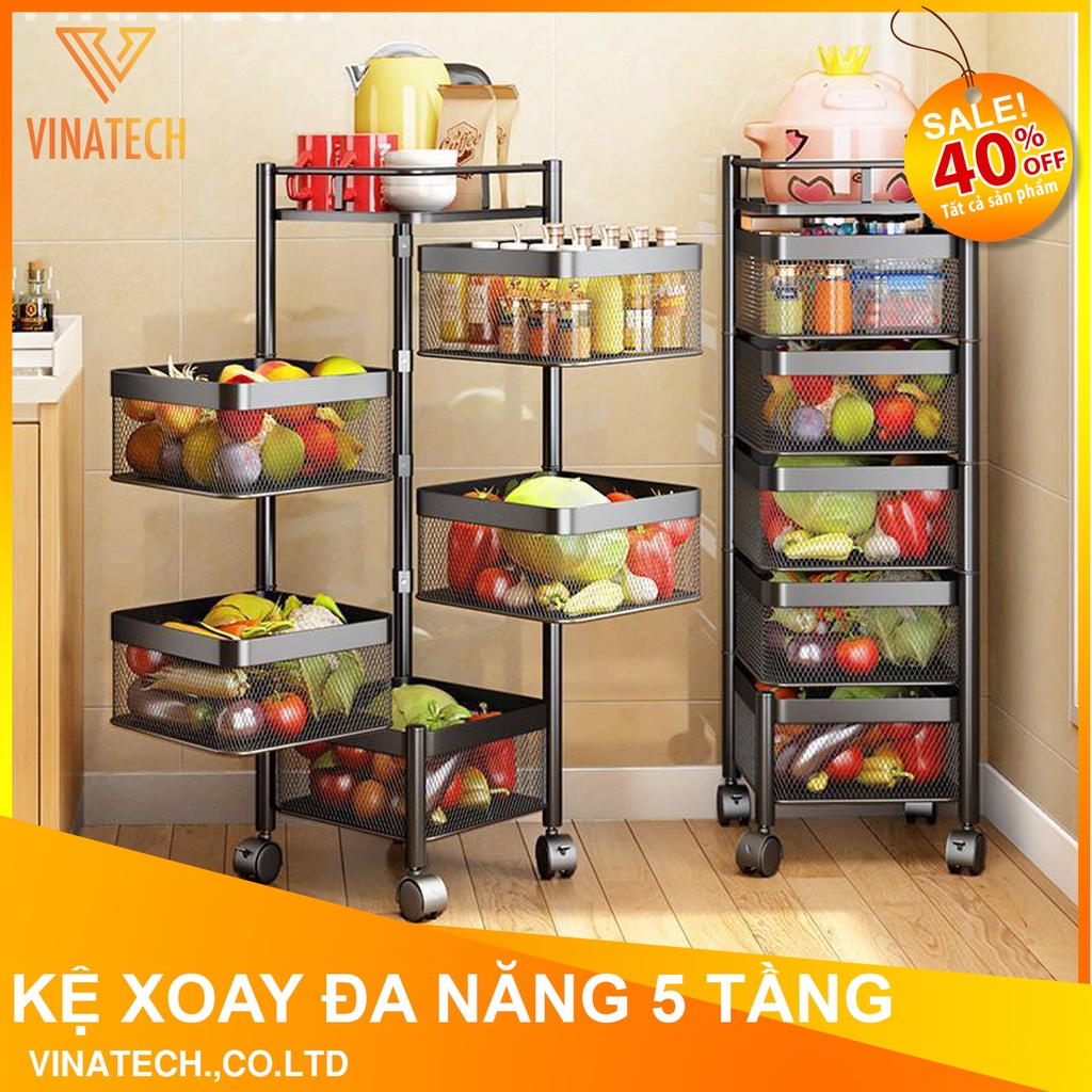 Kệ Xoay Đa Năng 360 Độ 5 Tầng, Kệ Thông Minh, Tặng kèm 4 bánh xe tiện ích, để rau củ quả đồ đạc tiện ích, gọn gàng