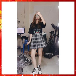 Set bộ áo thun sương rồng + váy kẻ caro cạp chun siêu xinh hàng loại 1