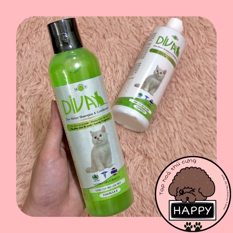 Sữa tắm Diva xanh lá mượt lông dành cho mèo 260ml và 400ml / Diva Kitten Shampoo &amp; Conditioner - Tạp Hoá Thú Cưng Happy