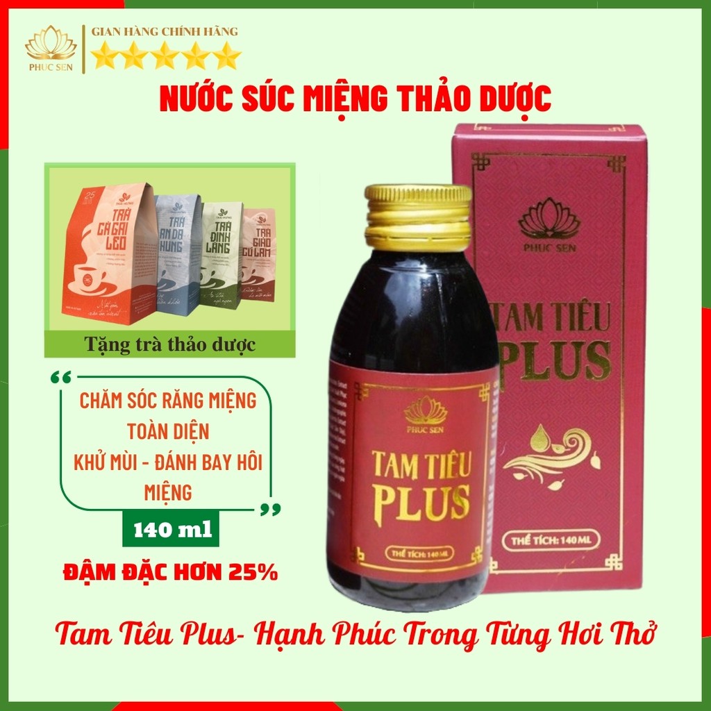 [Chính Hãng-FreeShip ] Nước Súc Miệng Thảo Dược Thơm Miệng, Khử Mùi - Tam Tiêu Plus, Chai 140ml