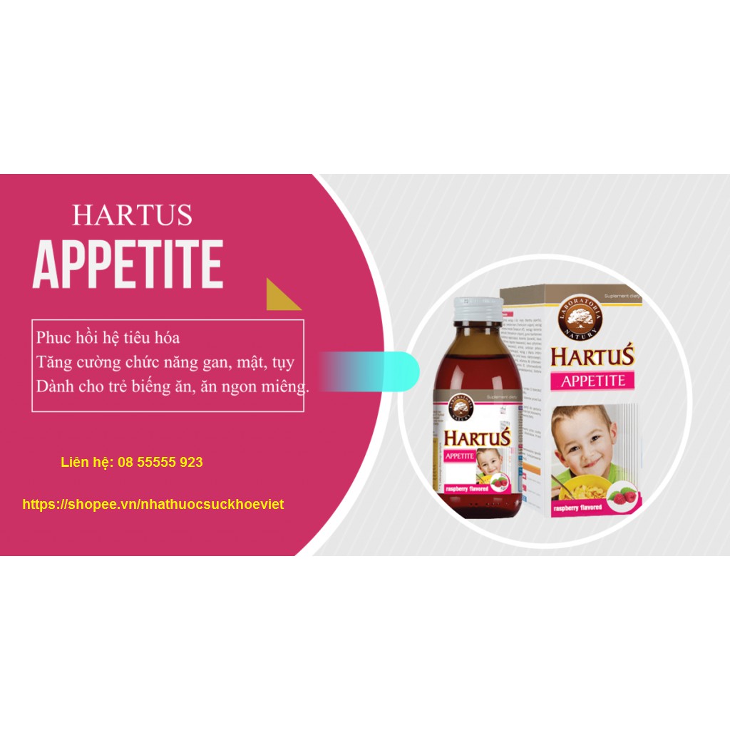 Hartus Appetite, siro ăn ngon cho bé, cải thiện chứng biếng ăn, kích thích tiêu hóa của trẻ(Lọ 150ml)