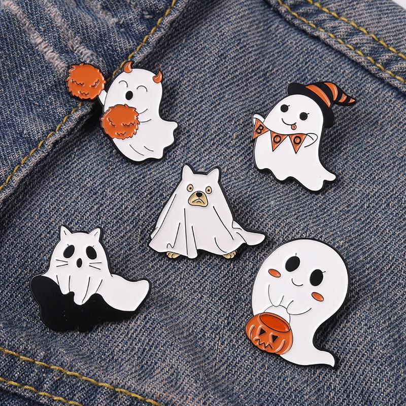 Set 5 ghim cài áo Qihe Jewelry hình quả bí ngô chủ đề Halloween dễ thương