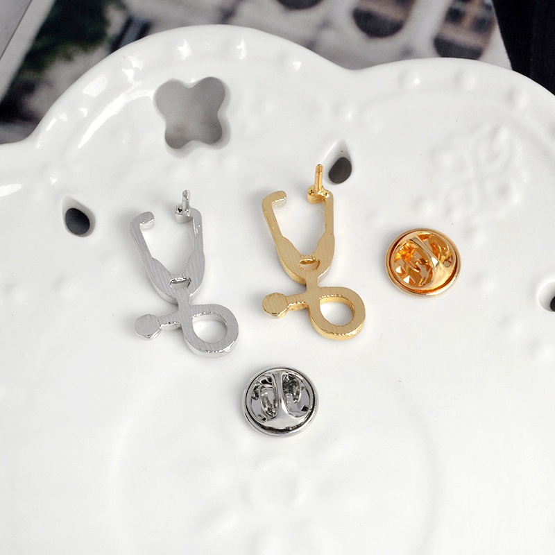 Ghim Cài Áo Hình Ống Nghe Bác Sĩ / Ống Nghe Y Tế Tráng Men Màu Hồng / Xanh Lá