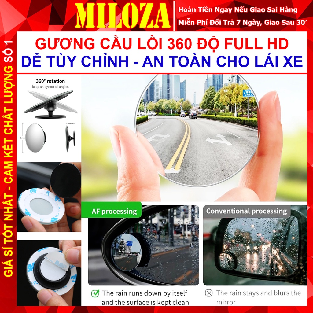 [SIÊU NÉT XOAY 360] Gương Cầu Lồi Xe Ô tô - Gương Góc Rộng - Chống Điểm Mù, Hạn Chế Va Chạm, An Toàn Cho Lái Xe - MILOZA