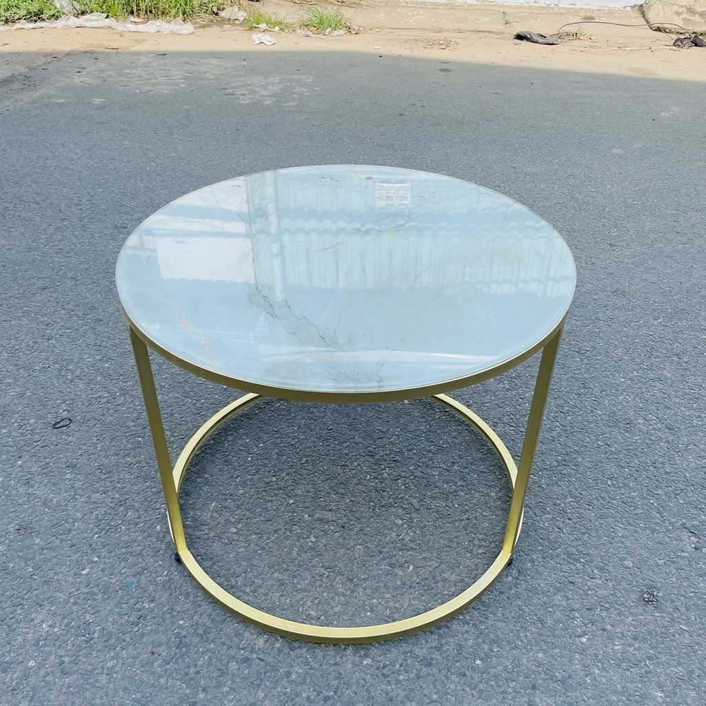 BÀN TRÀ SÀI GÒN MẪU MỚI SANG TRỌNG HIỆN ĐẠI (60×60×45cm) KHUNG SẮT MẶT KÍNH 3D IN VÂN MÂY SANG TRỌNG