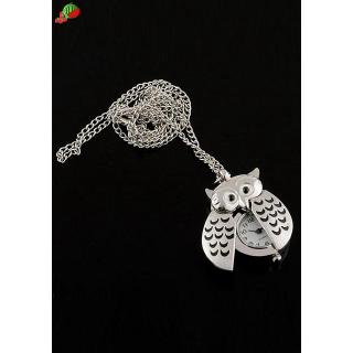 Đồng hồ quả quýt mạ bạc chạm khắc hình cú