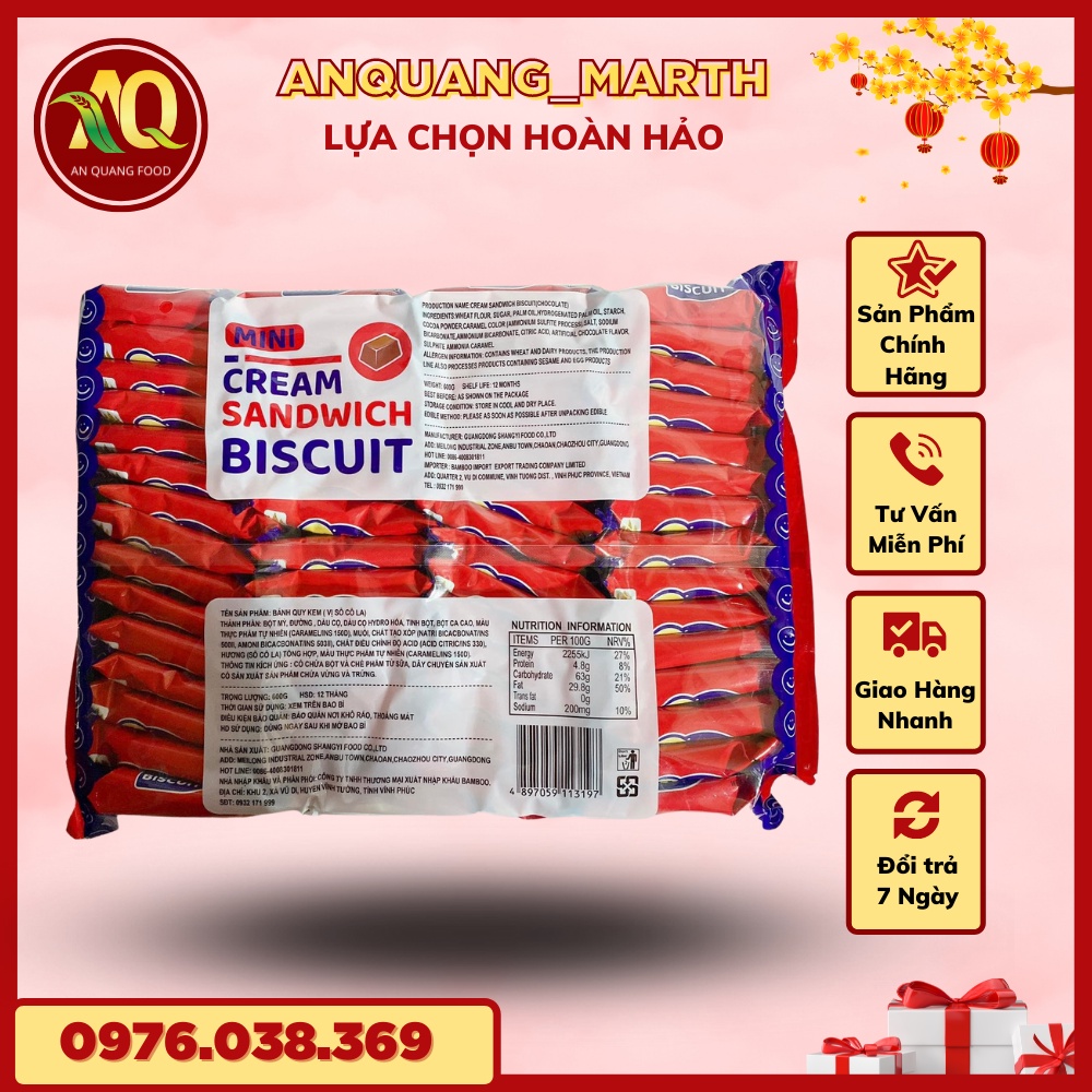 Bánh quy ANQUANG_MARTH, bánh mini bamboo vị sữa ,socola , chanh , dâu gói 600gr-Hàng chất lượng