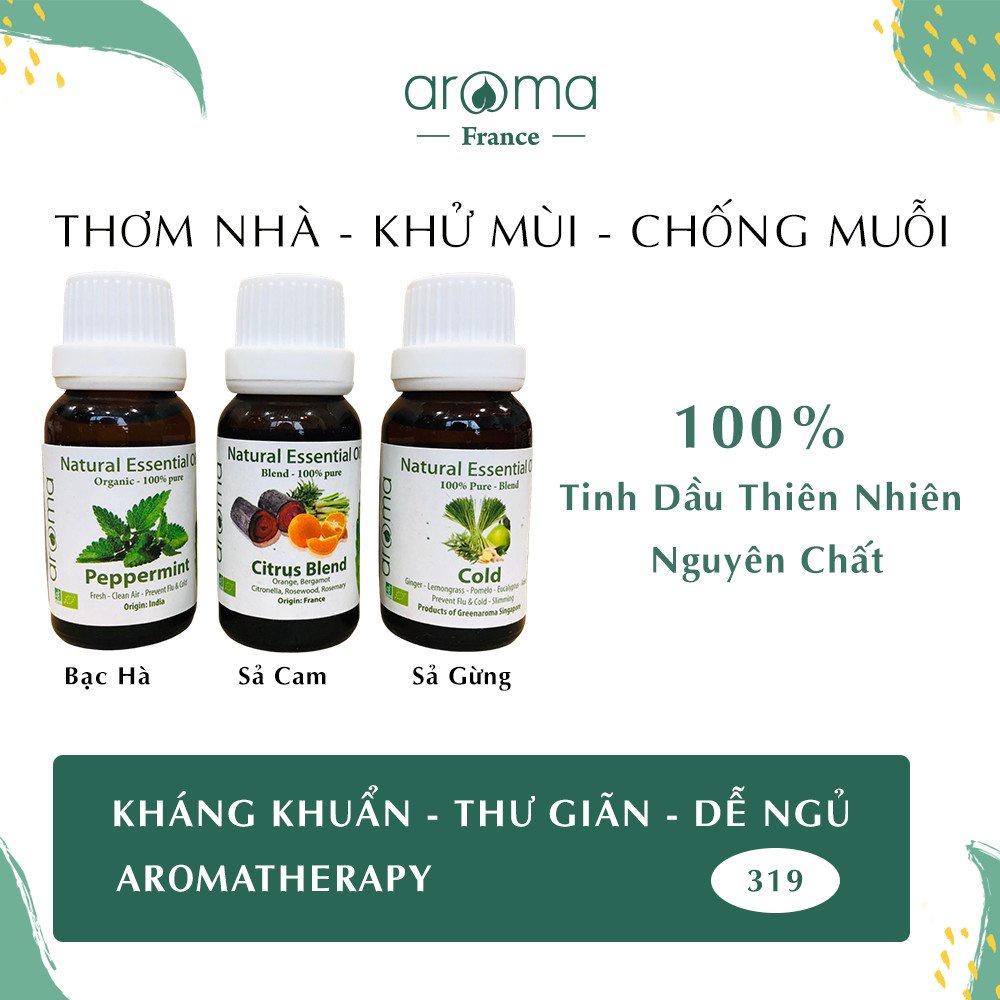 Combo Tinh Dầu Xông AROMA Bạc Hà , Sả Cam , Sả Gừng 10ml