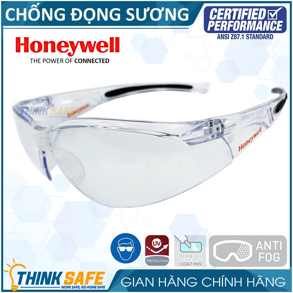 Kính bảo hộ Honeywell A800 kính chống bụi cực nhẹ, chống trầy, chống tia UV, chống đọng sương (trắng bạc) - THINKSAFE