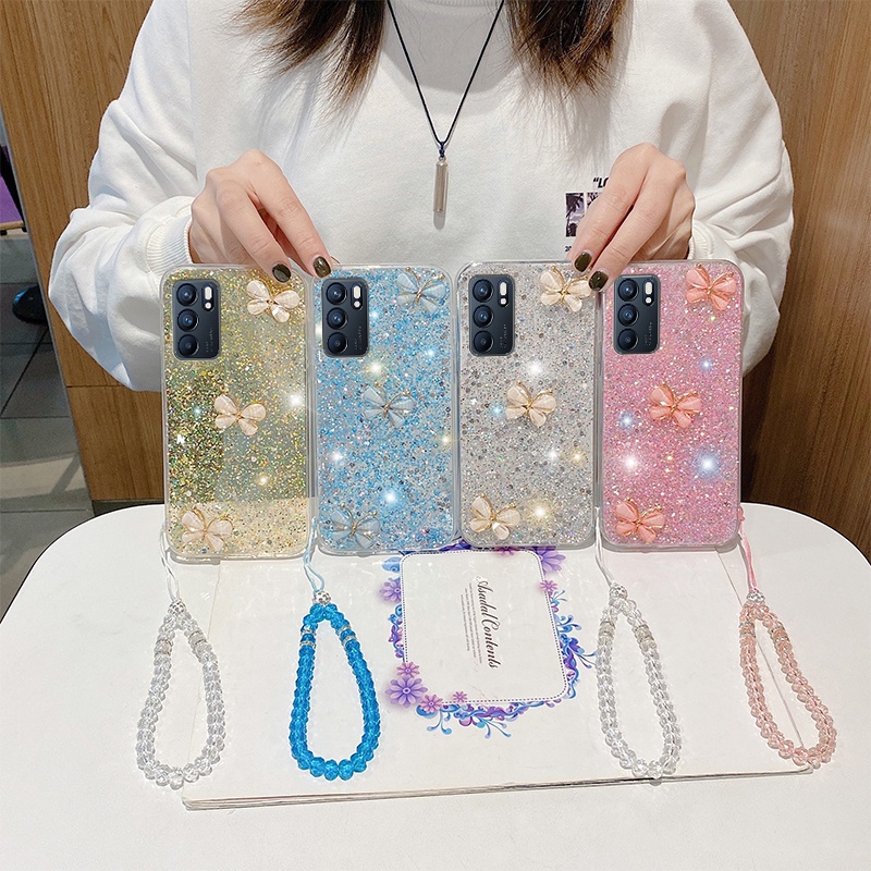 Ốp Điện Thoại Silicon Đính Kim Tuyến Sang Trọng Kèm Dây Đeo Cho OPPO Reno 6 5 4 3 4G 2 2F