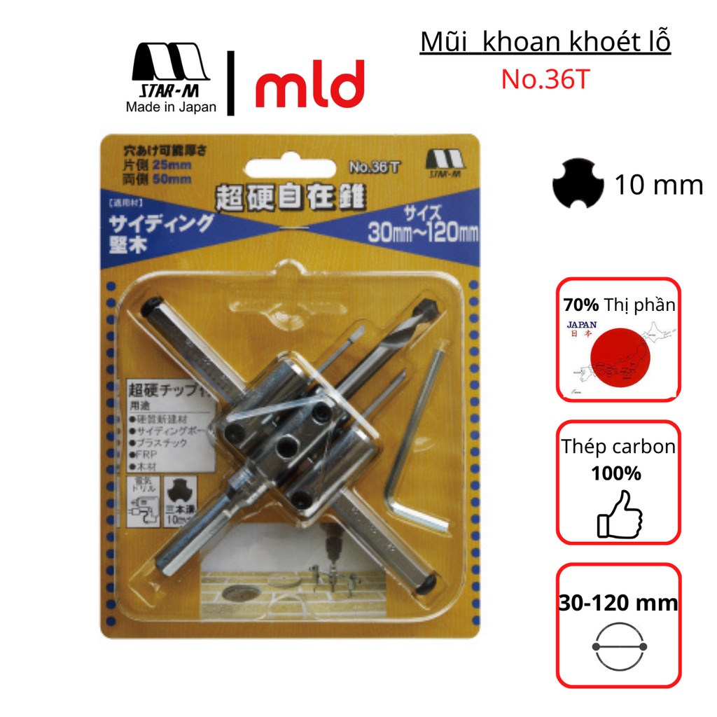 Mũi khoét lỗ, thương hiệu Star-M, No.36T (30-120mm) [MADE IN JAPAN]