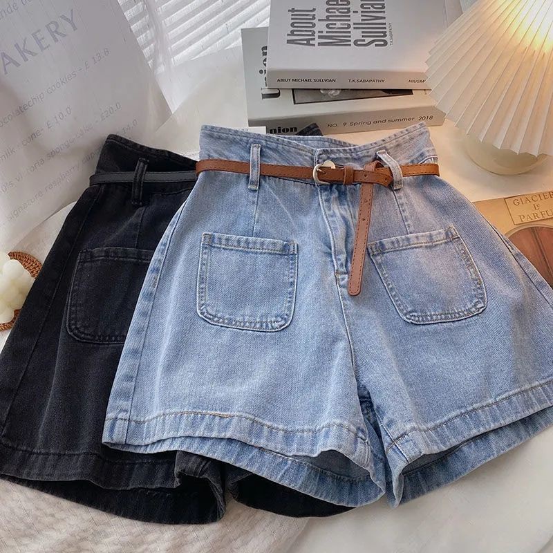 Quần Short Denim Lưng Cao Ống Rộng Phong Cách Hàn Quốc Thời Trang Mùa Hè Hàng Mới Dành Cho Bạn Nữ