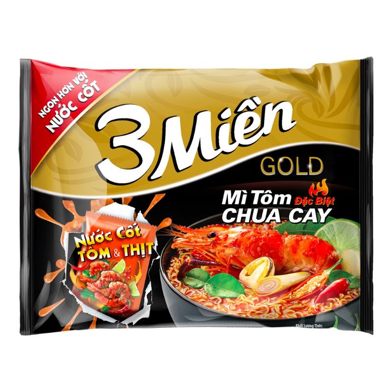 ⚡Date mới⚡ Mì 3 Miền Gold bò hầm rau thơm/tôm chua cay gói 75g