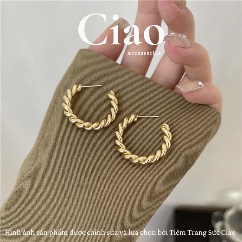 [HỎA TỐC 1H] Khuyên tai/ Bông tai mạ bạc S925 thiết kế bản tròn xoắn retro đơn giản phong cách Ciao accessories