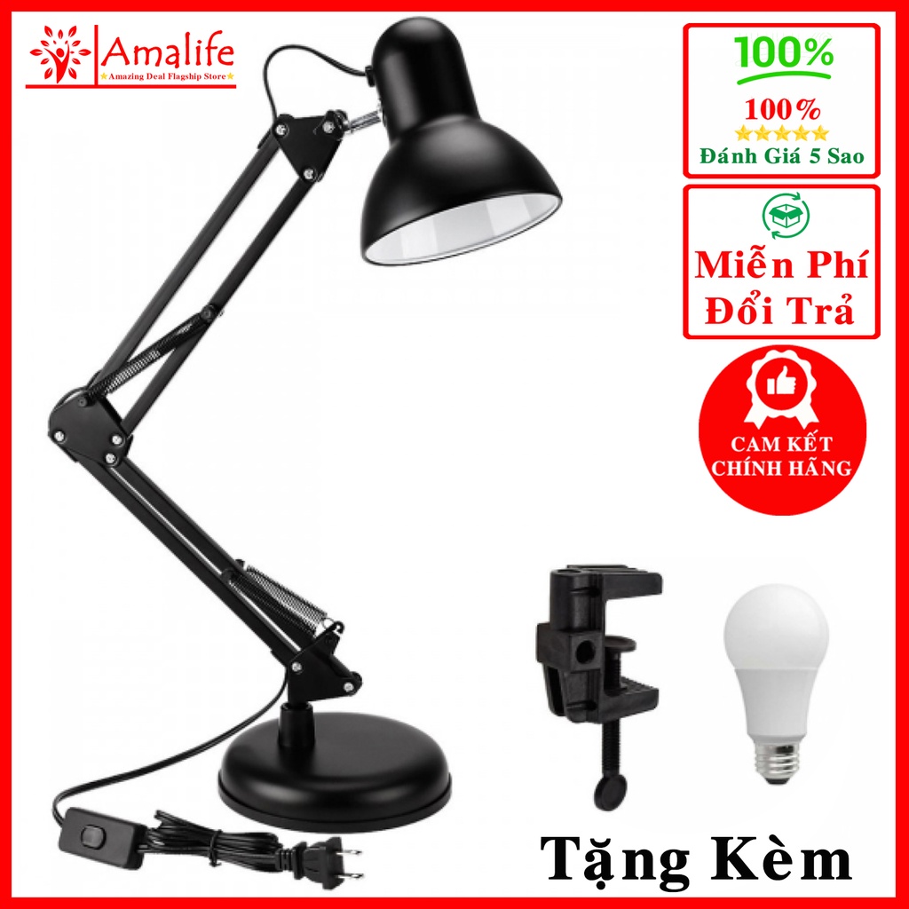 [Màu Đen] Đèn Học Kẹp Bàn Pixar - Đèn Đọc Sách, Làm Việc Chống Cận Thị Bảo Vệ Mắt -Tặng Kẹp Bàn Kèm Bóng Đèn Cao Cấp